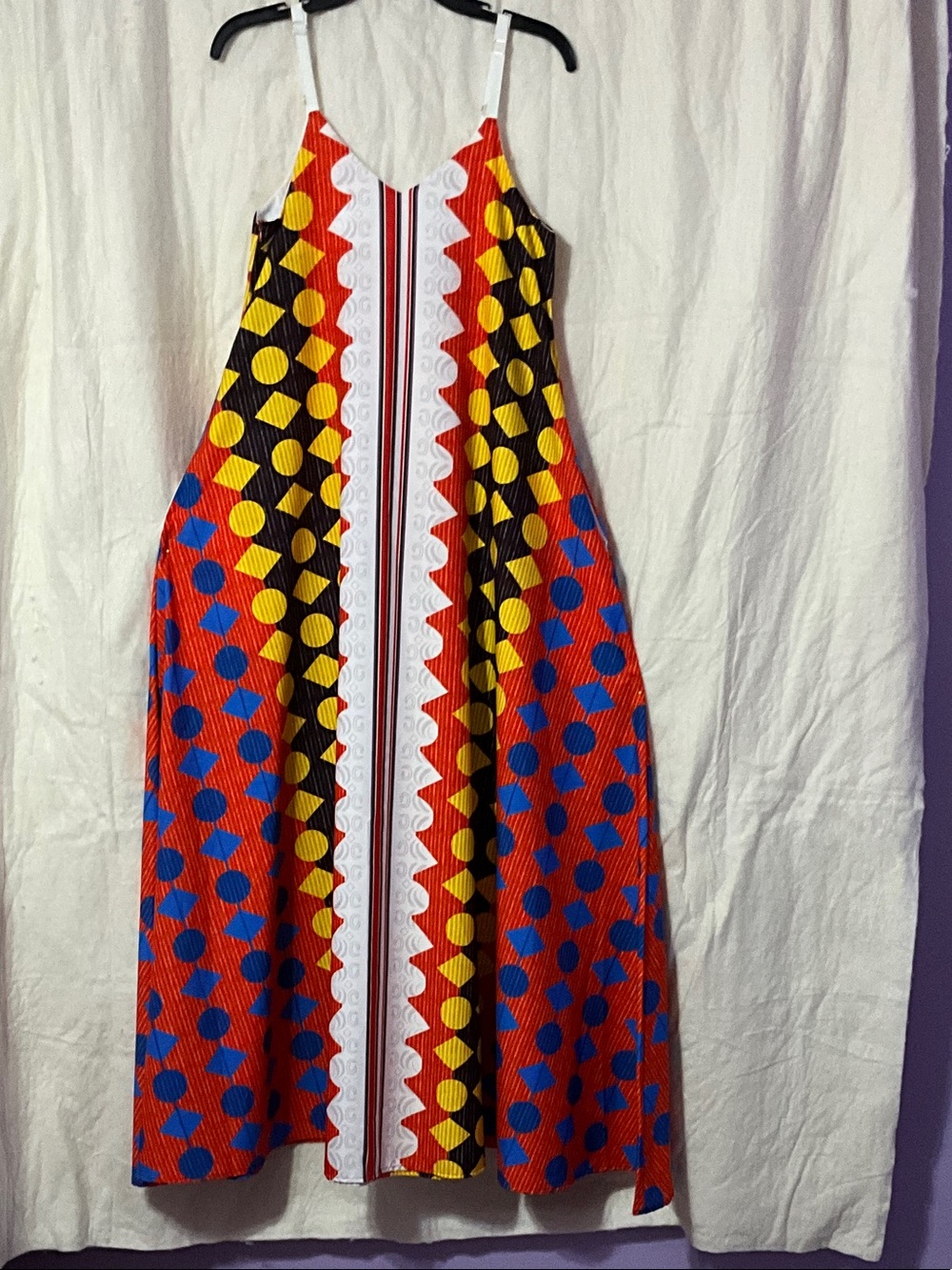 Bold Geo Print Maxi Dress in Red, Blue & Yellow